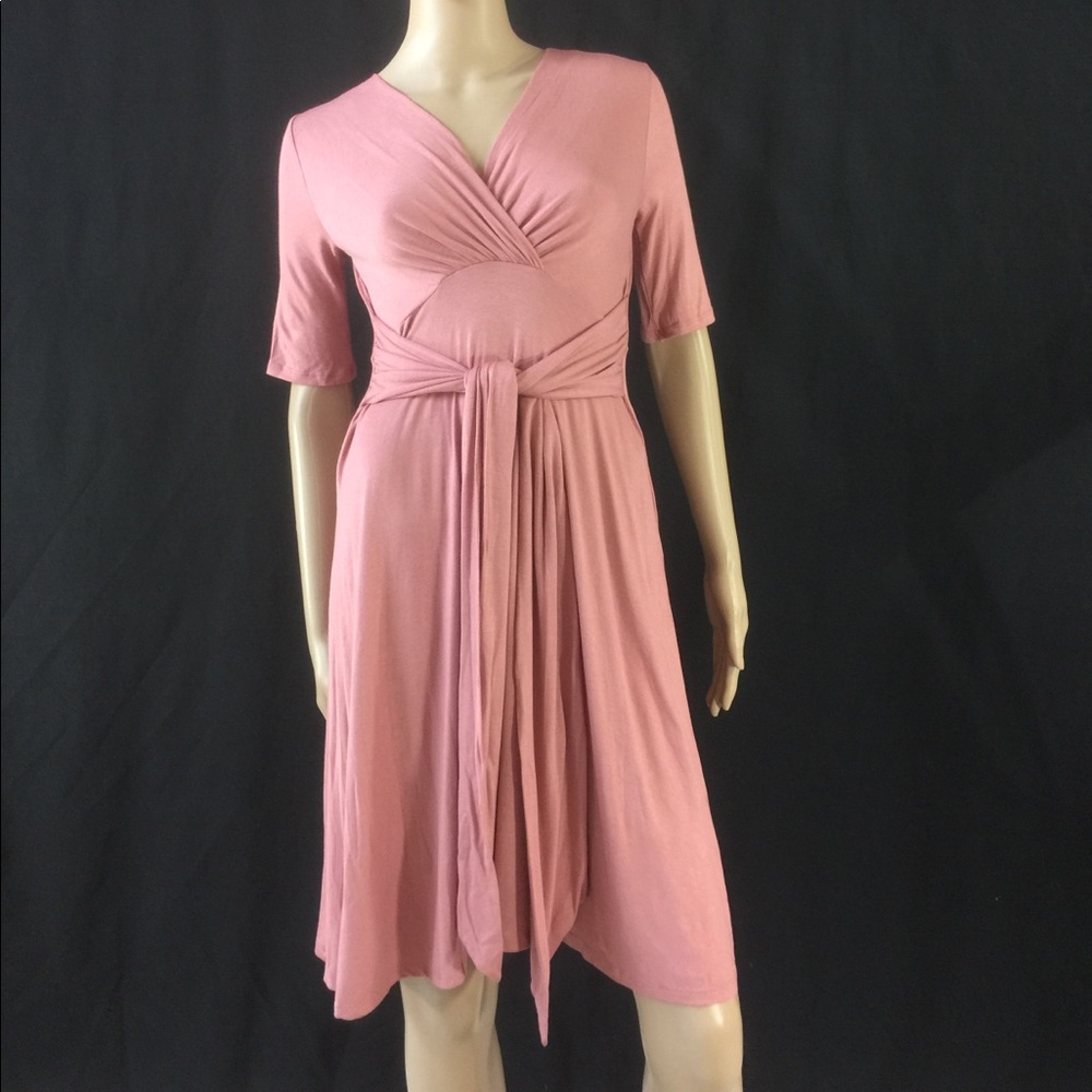 Women's Faux Wrap Knee Length Skater Dress 4/6 - Picture 1 of 3